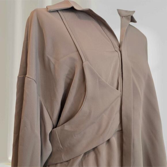 Women's Taupe Asymmetrical Button-up Blouse Sz. Medium - Picture 2 of 4